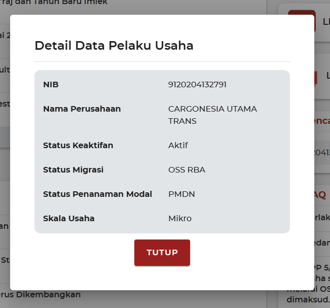 gambar NIB Standar terverifikasi