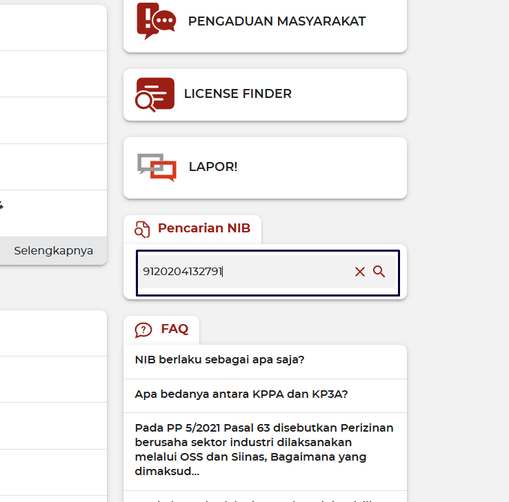 kolom pencarian OSS